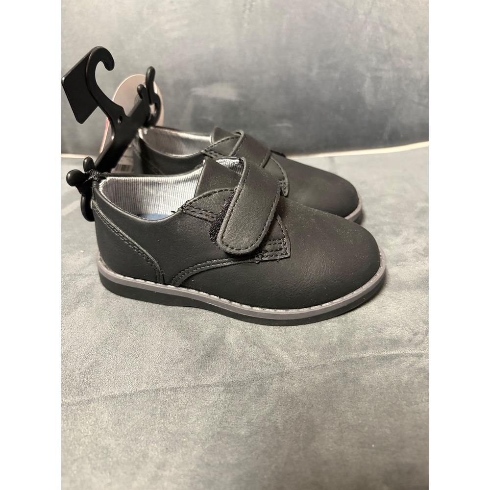 Wonder Nation Boys Black Casual Oxford Dress Shoes Size 7 Toddler Hook Loop